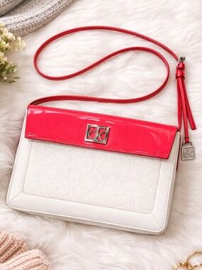 Calvin Klein, Neon/Hot Pink & White, Faux Leather, Crossbody Bag. BR